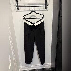 Babaton Black Bureau Pant Trousers with Fold Over White Waistband